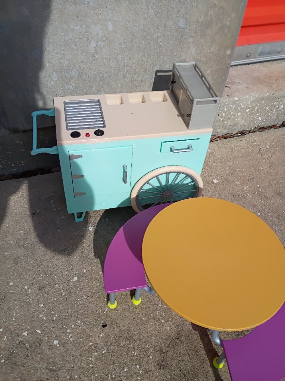 Hot Dog Stand with Accessories and Cafeteria Table